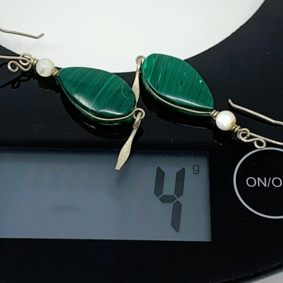 Malachite Drop Earrings with Shell Beads - Picture 9 of 11